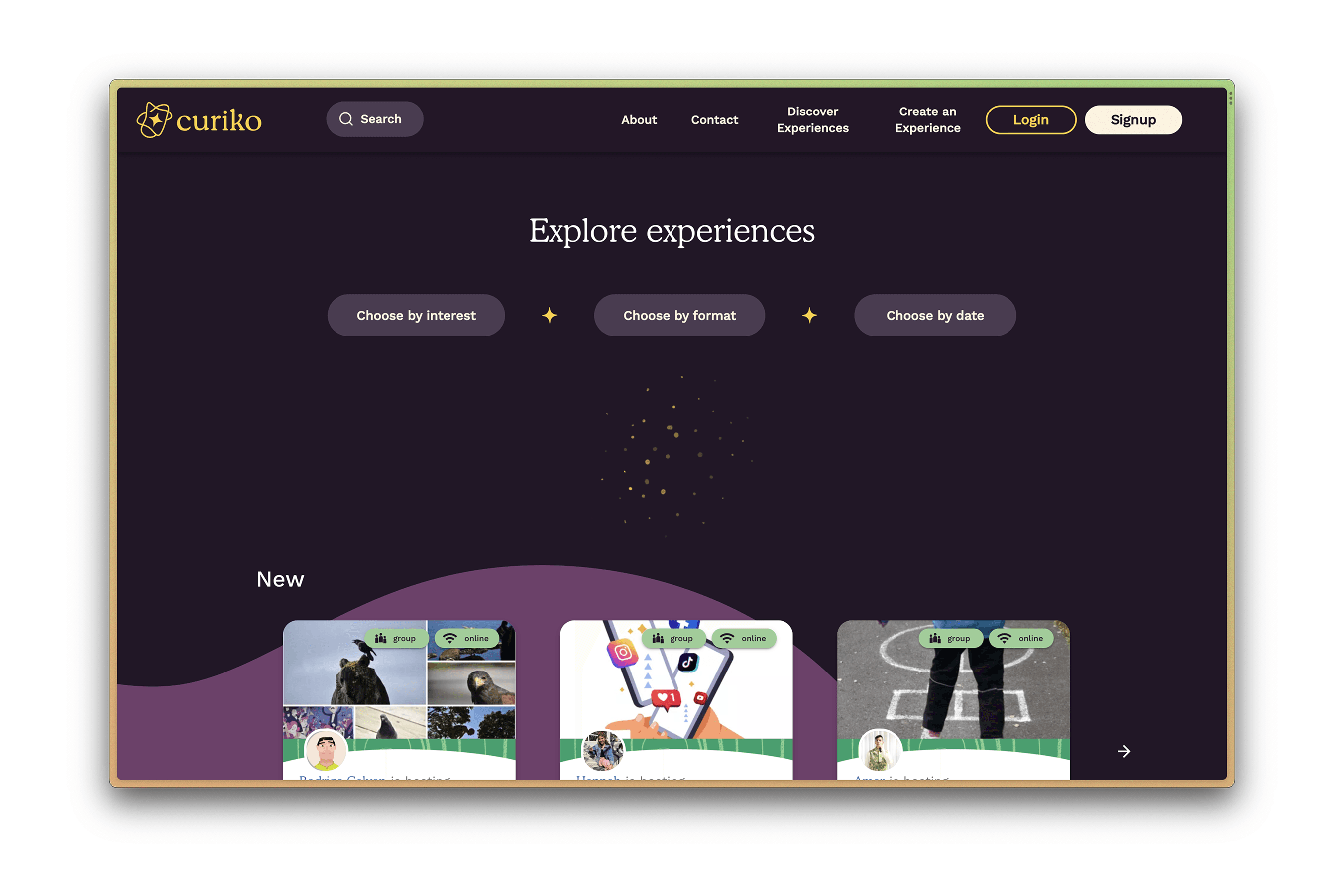 Figure 1. Curiko explore page (before)