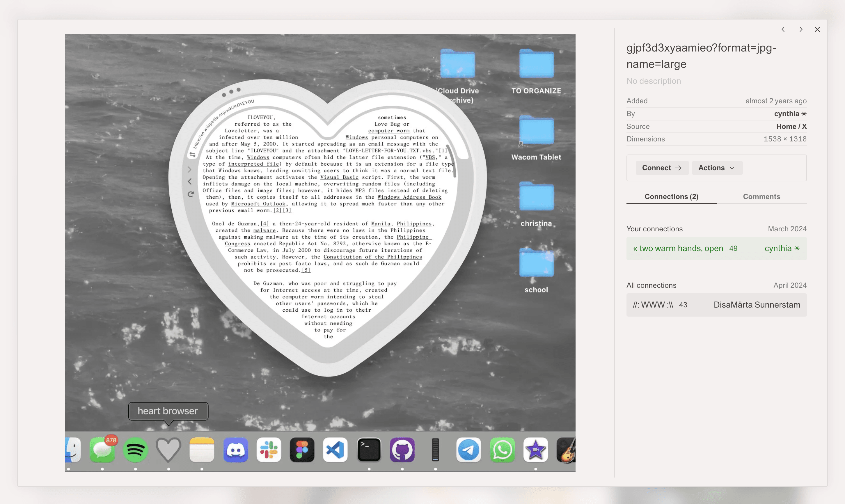 A standard Are.na channel page next to the Kabo graph of the same channel.