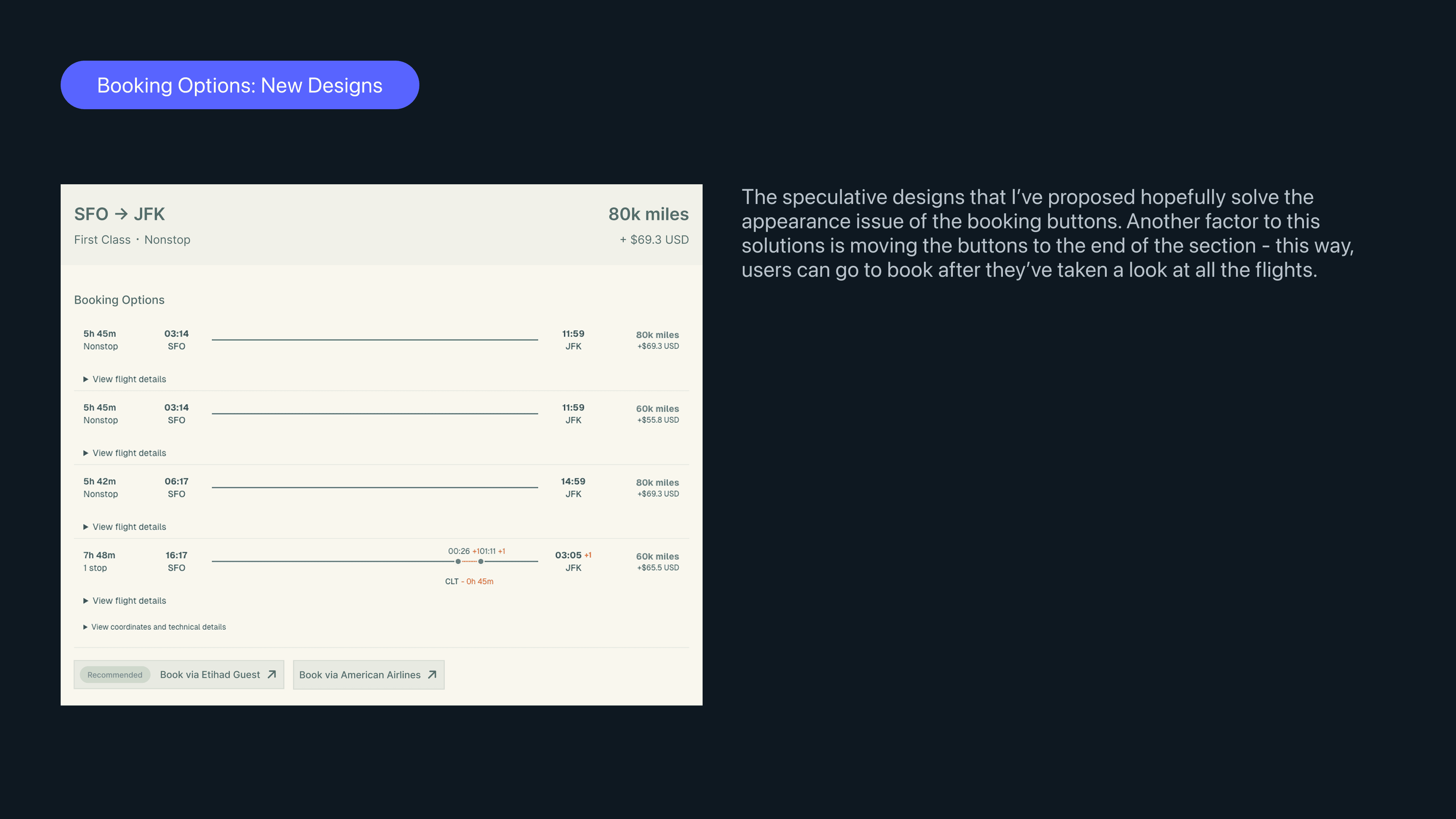 Slide with additional new booking design explorations.